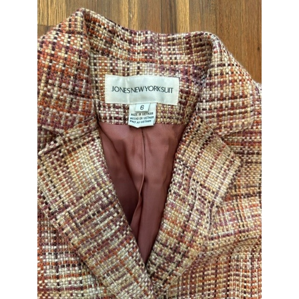 Jones New York Suit Women 6 Orange Brown Tweed Blazer 3 Button Jacket